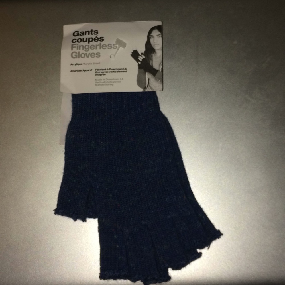 heather blue fingerless gloves